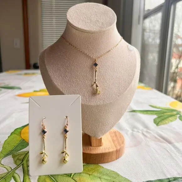 Novelty Sapphire Blue Topaz Rose Earrings, Spring Rose Casual Fun Gift Earrings - Picture 7 of 7